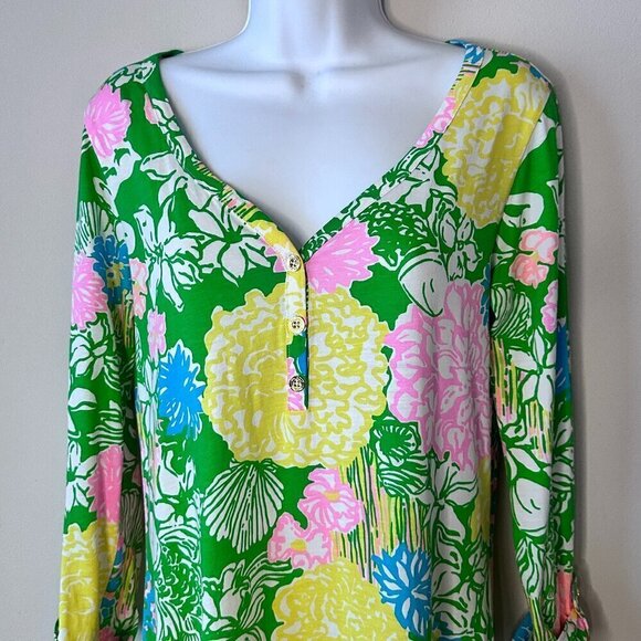 Lilly Pulitzer Palmetto Hibiscus Pima Cotton Floral Green Tropical Dress - Sz S - Picture 4 of 12